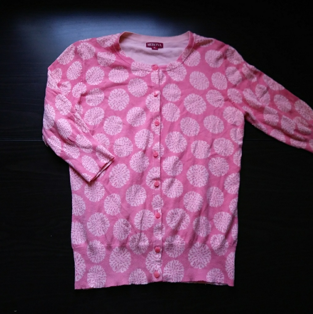 Merona pink flowered button up 3/4 sleeve cardigan